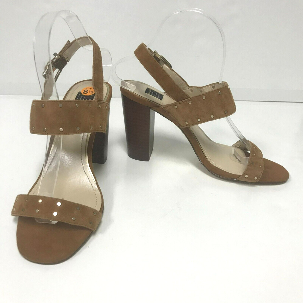 White House Black Market Eden Brown Suede Studded Chunky Block Heel Womens 8.5